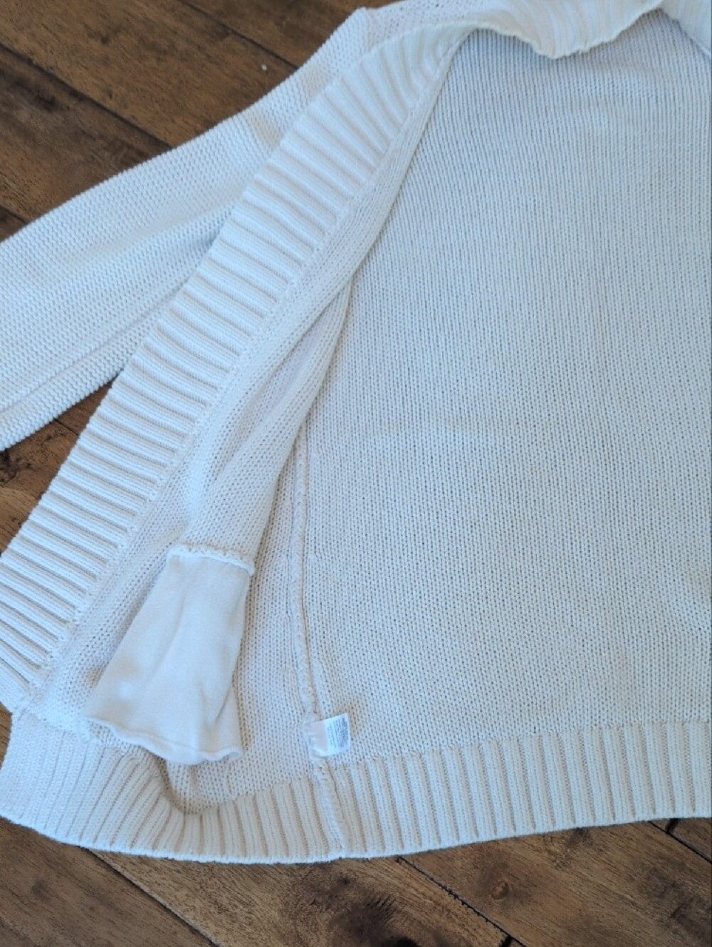 LOFT Cream Open-Front Rib Trim Cardigan - Picture 4 of 5